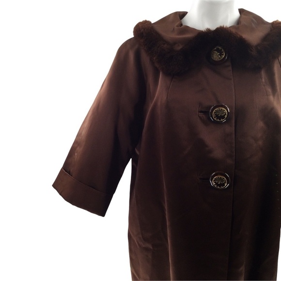 Vintage 1920s Art Deco Fur and Silk chocolate Brown Coat - Picture 4 of 16